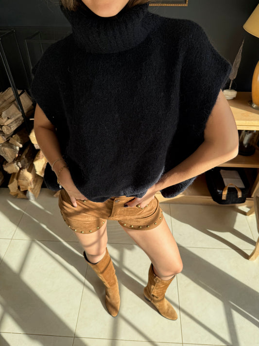 Pull col roulé sans manches Éline (noir)