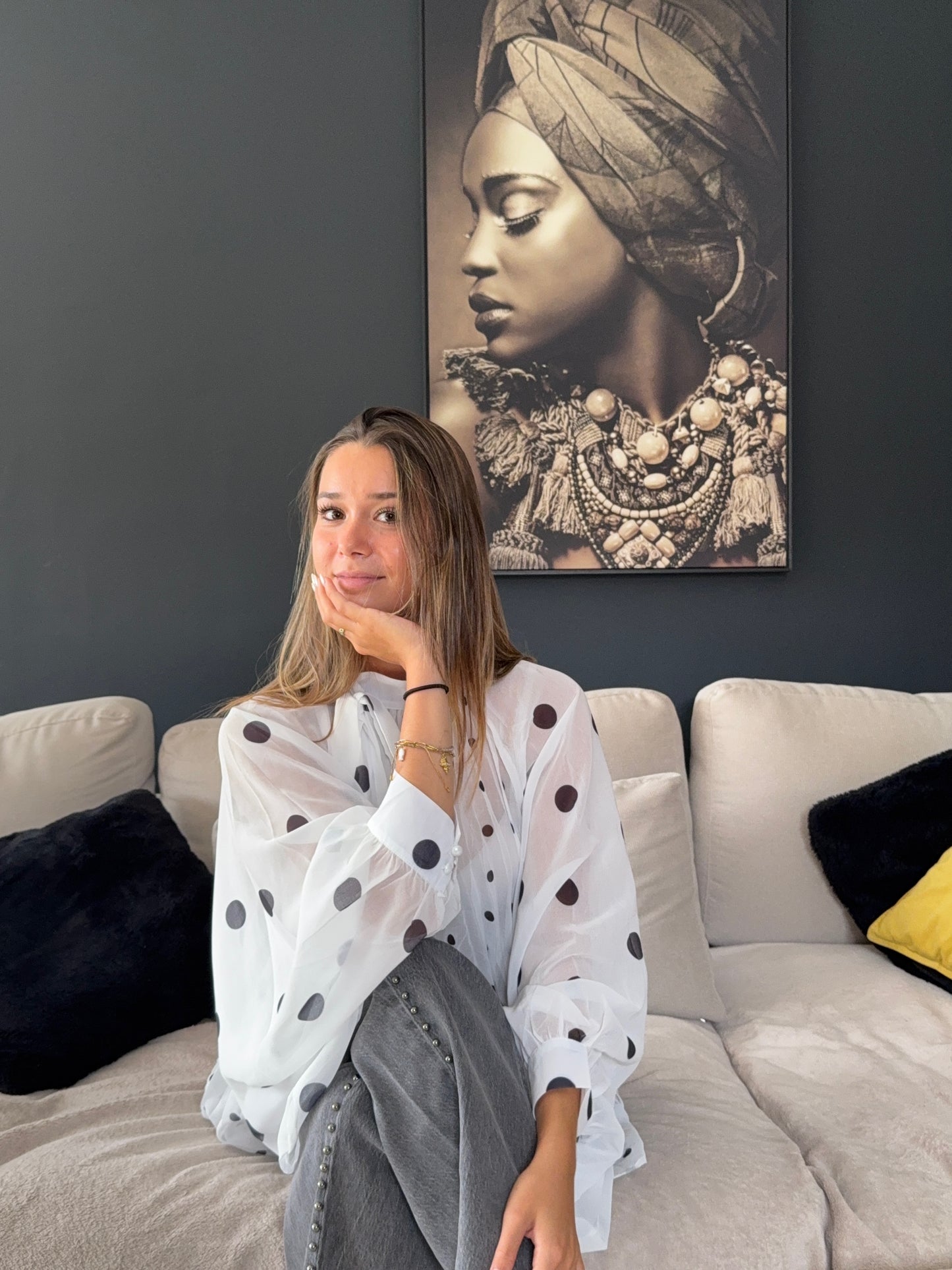 Blouse à pois Gabrielle (blanc)