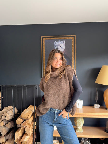 Pull col roulé sans manches Eline (brun)