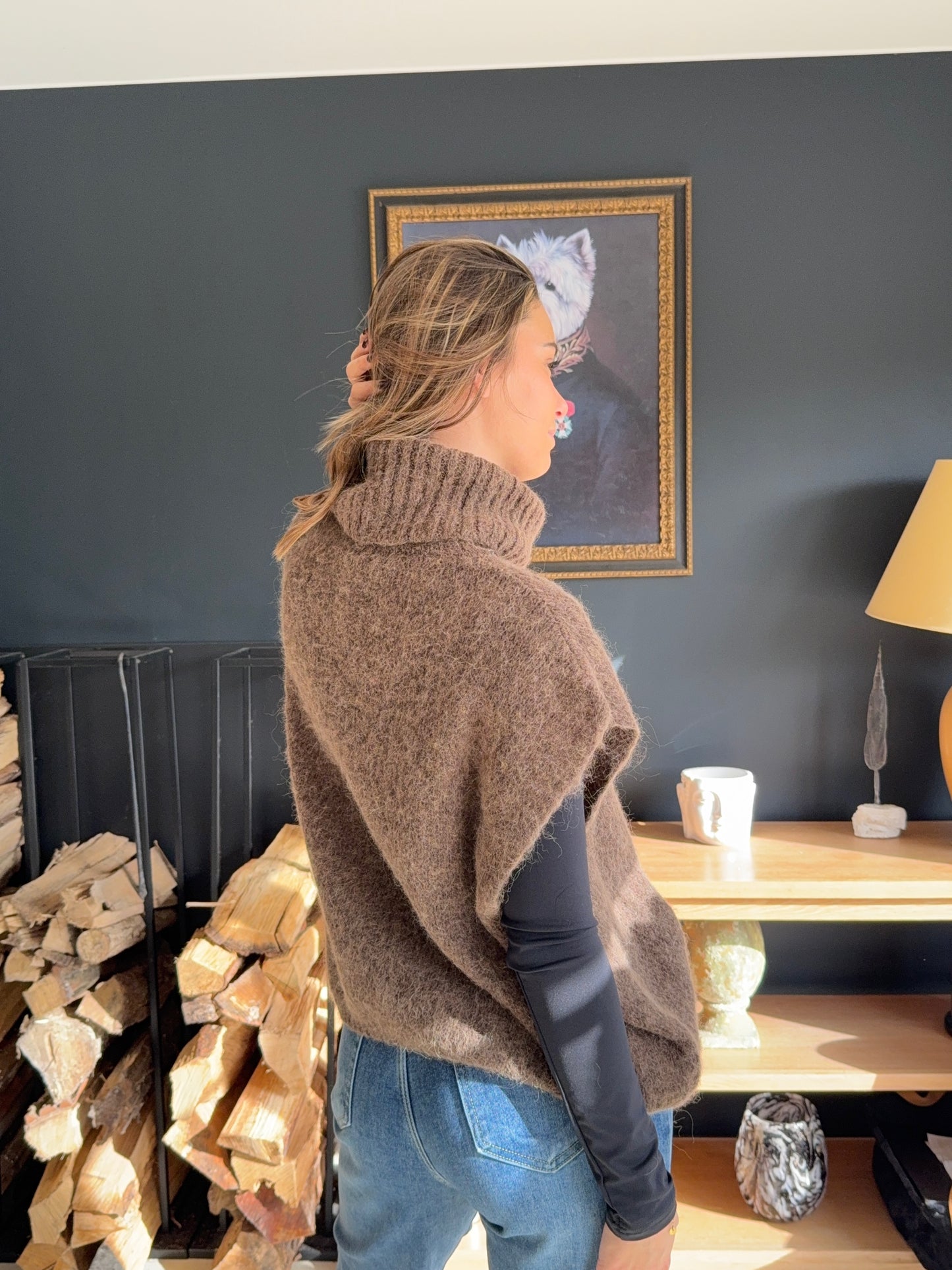 Pull col roulé sans manches Eline (brun)