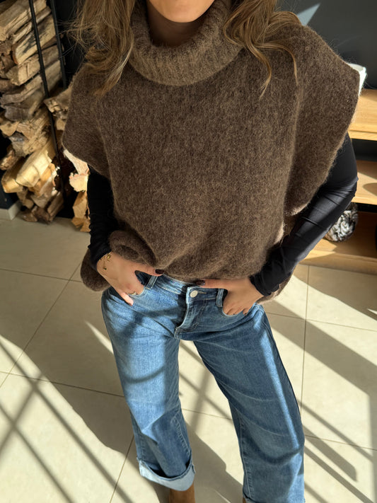 Pull col roulé sans manches Eline (brun)