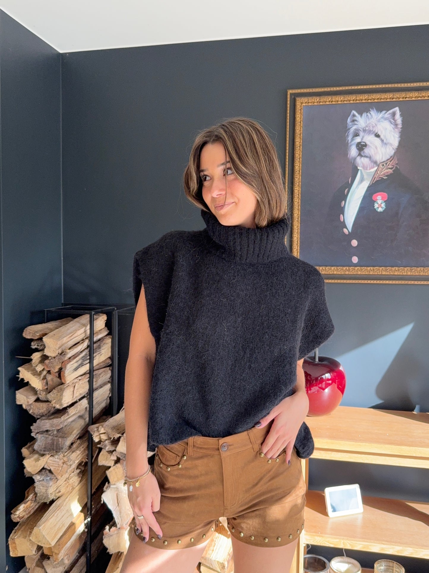 Pull col roulé sans manches Éline (noir)