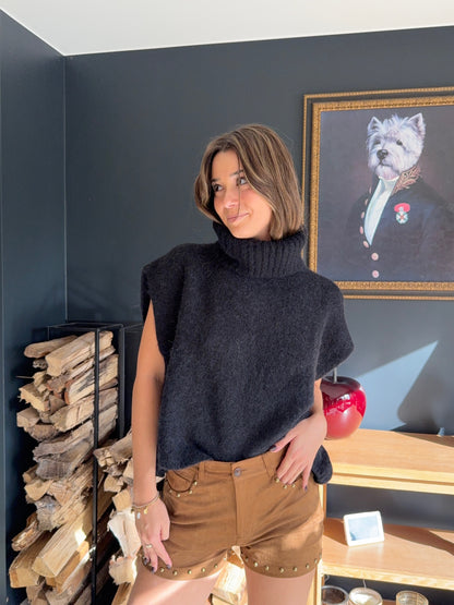 Pull col roulé sans manches Éline (noir)