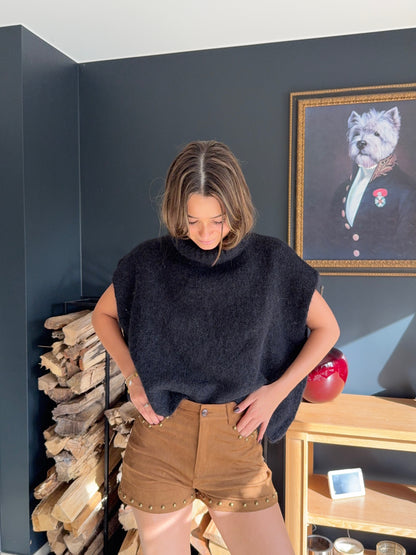 Pull col roulé sans manches Éline (noir)