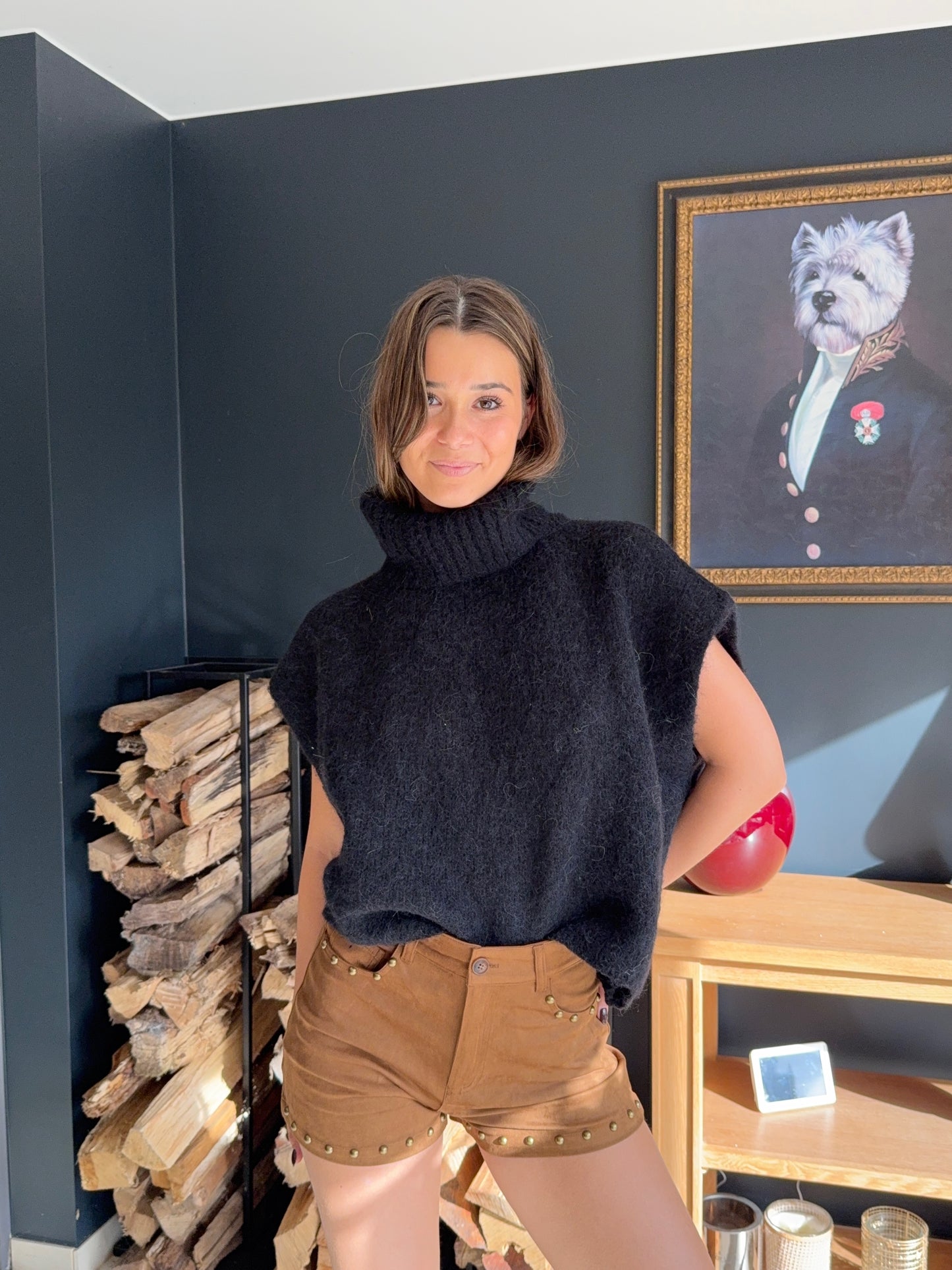 Pull col roulé sans manches Éline (noir)