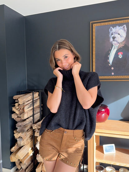 Pull col roulé sans manches Éline (noir)