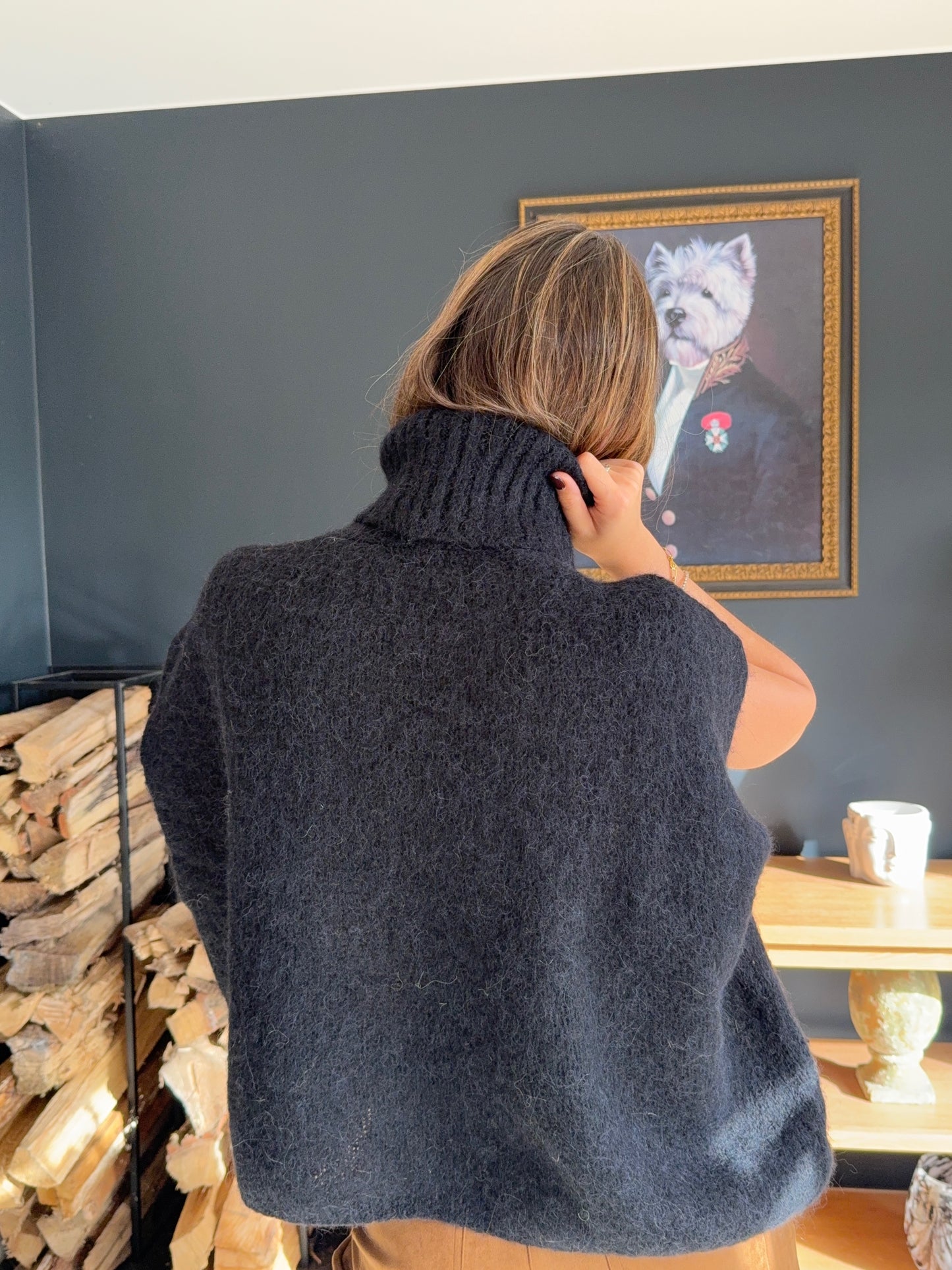 Pull col roulé sans manches Éline (noir)
