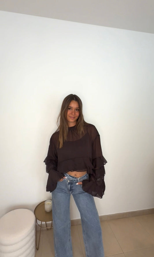 Blouse transparente Katarina (café)