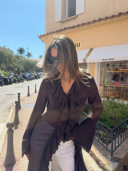 Robe transparente à volants brune