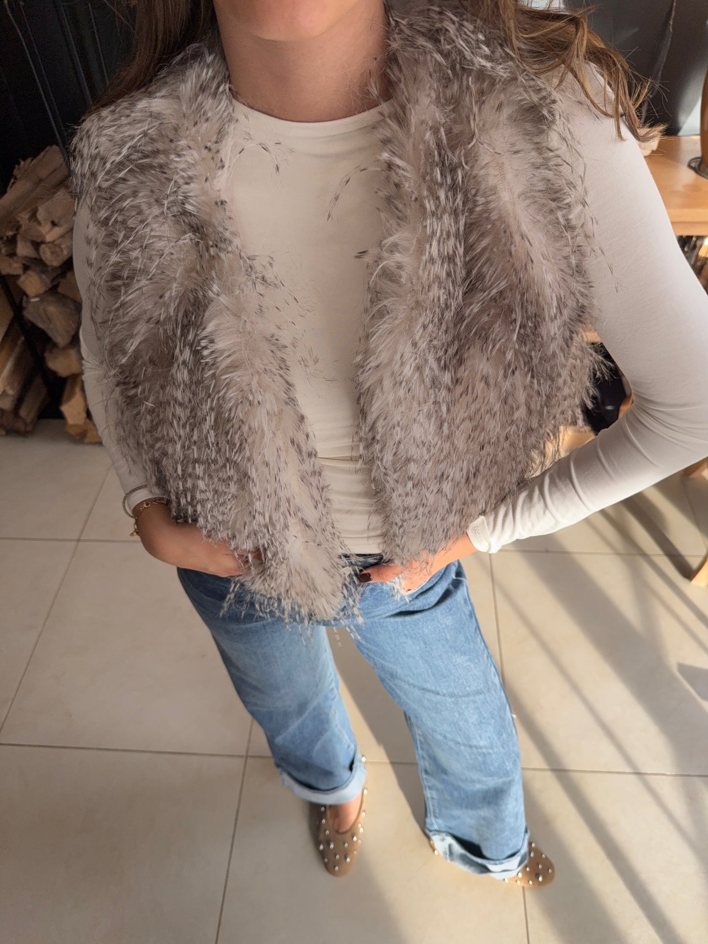 Veste sans manches fourrure