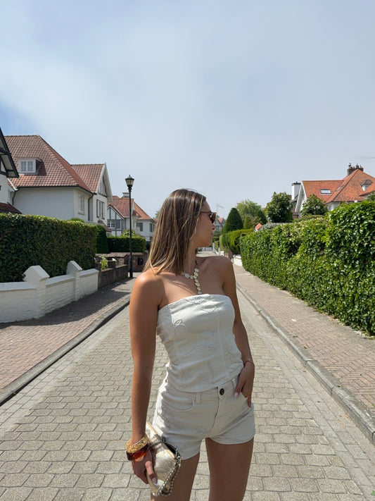 Bustier en jeans brodé