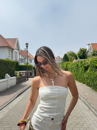 Bustier en jeans brodé