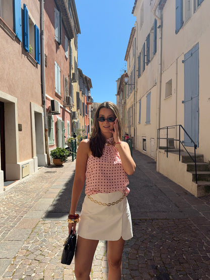 Blouse à pois avec bijou (rose)