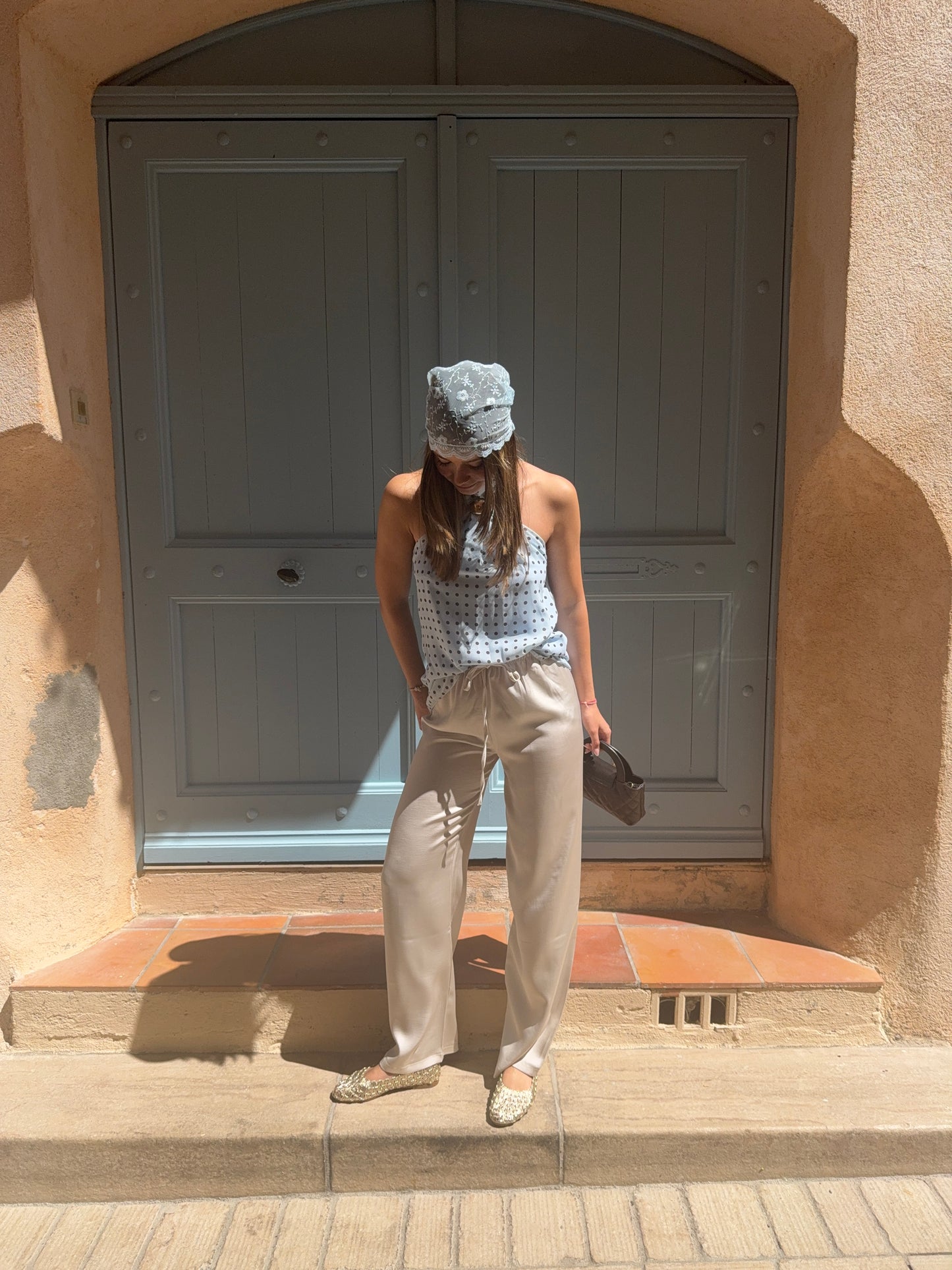 Pantalon satin beige