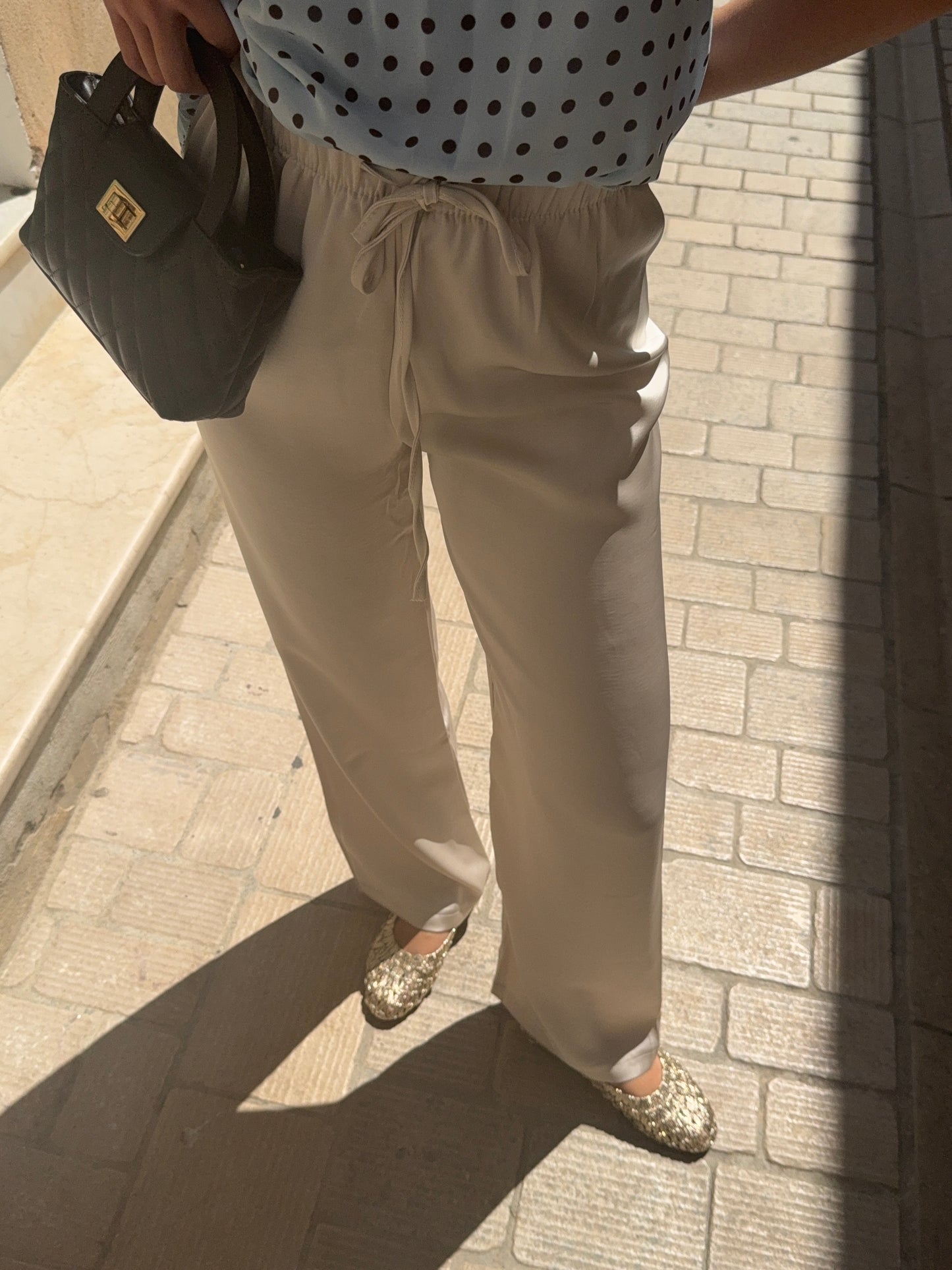 Pantalon satin beige