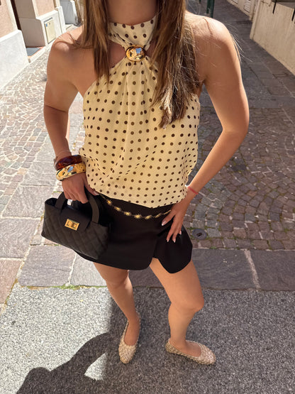 Blouse à pois avec bijou (jaune)