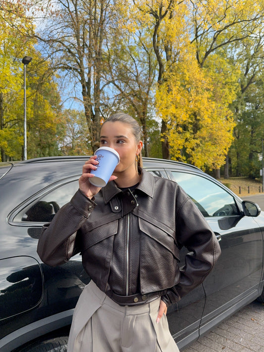 Veste en cuir Nora (chocolat)