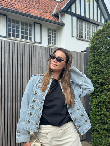 Veste en jeans officier bleue