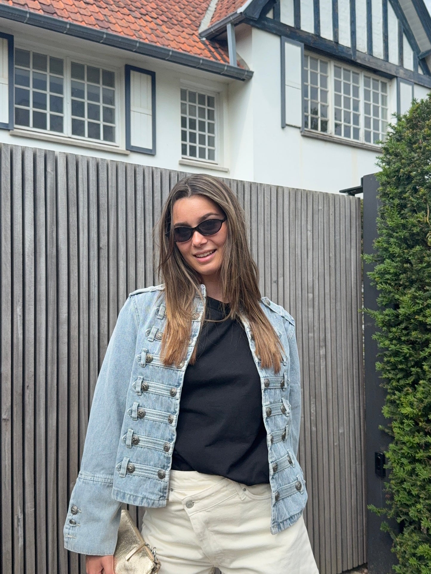 Veste en jeans officier bleue