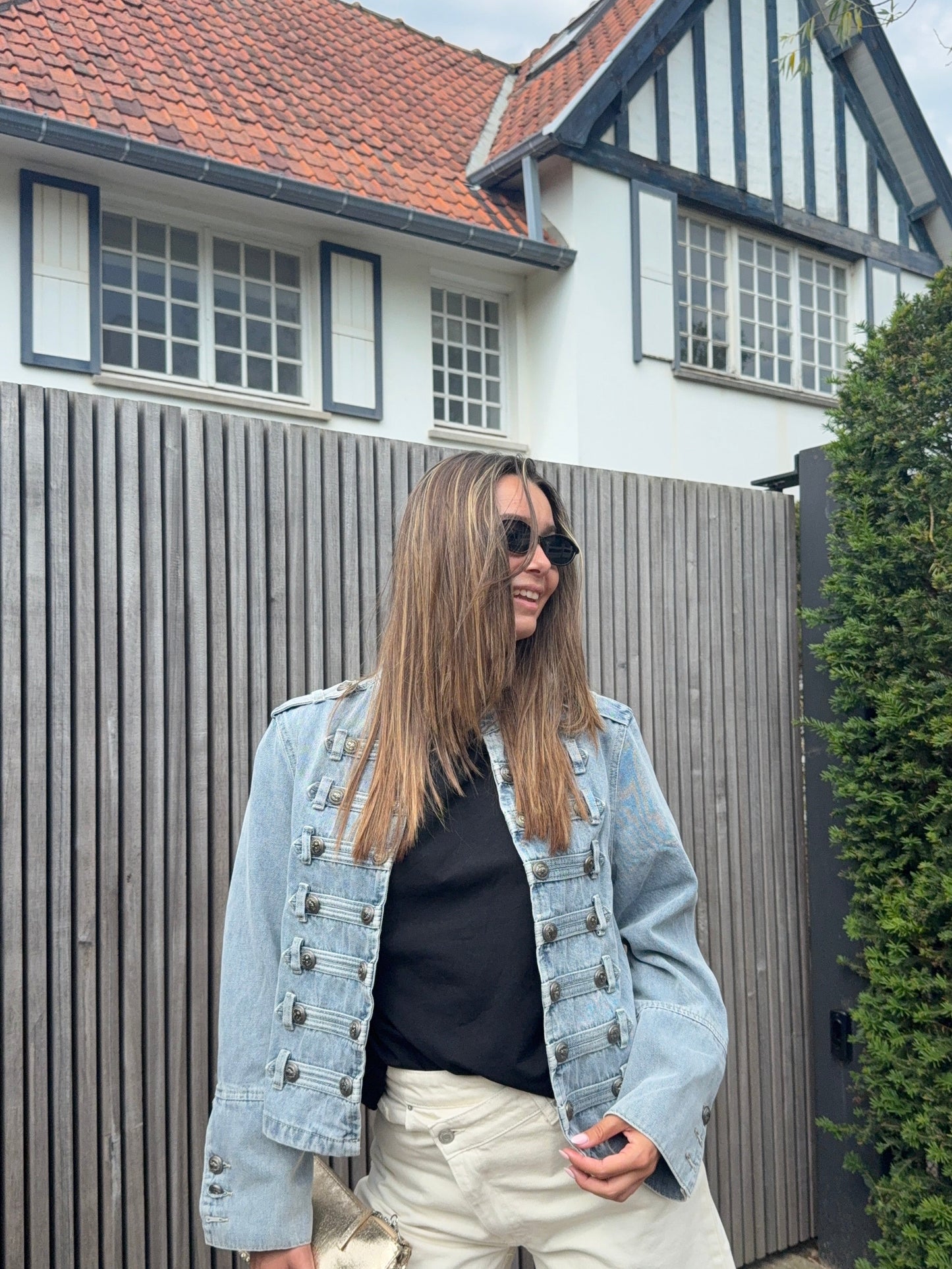 Veste en jeans officier bleue