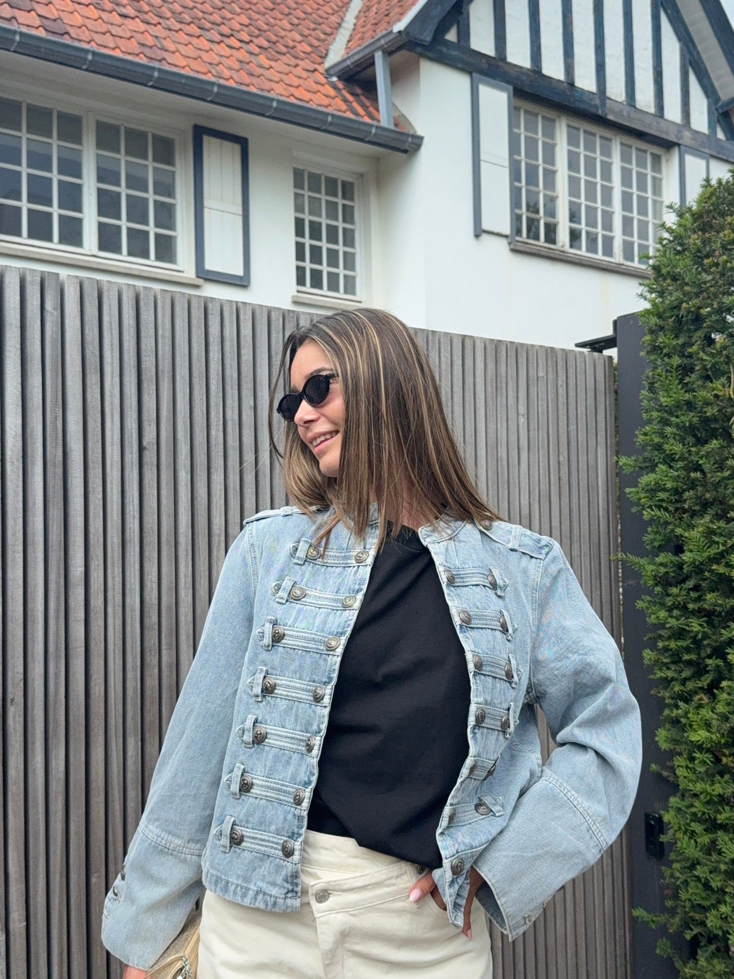 Veste en jeans officier bleue