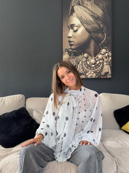 Blouse à pois Gabrielle (blanc)