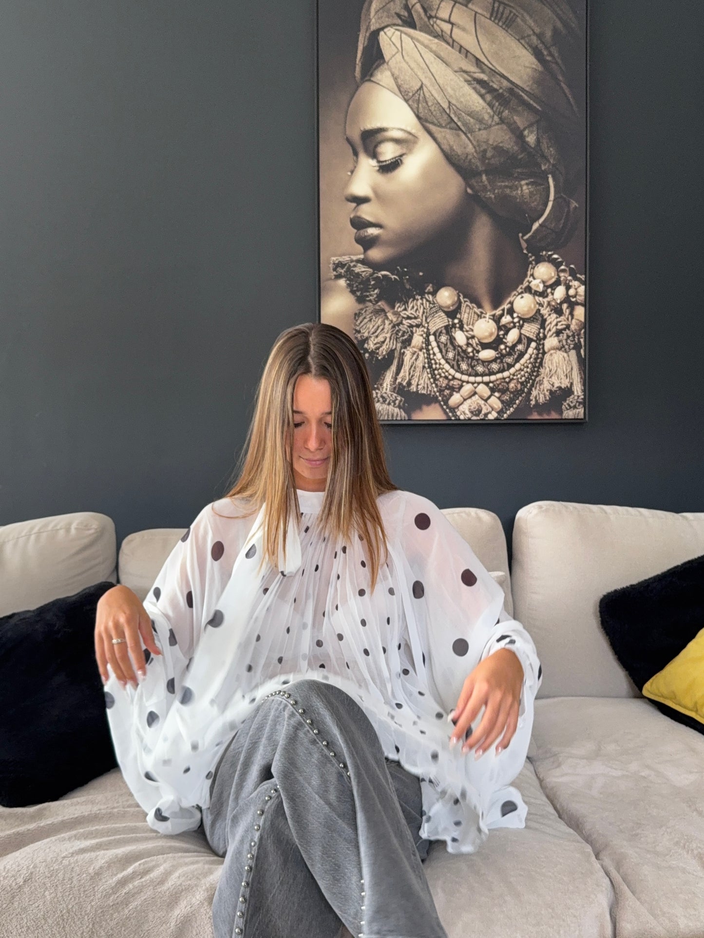 Blouse à pois Gabrielle (blanc)