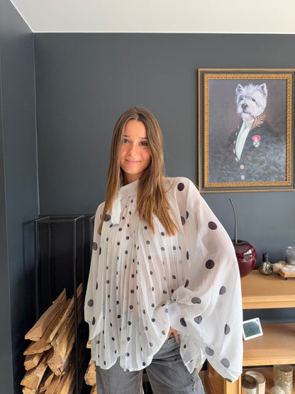 Blouse à pois Gabrielle (blanc)
