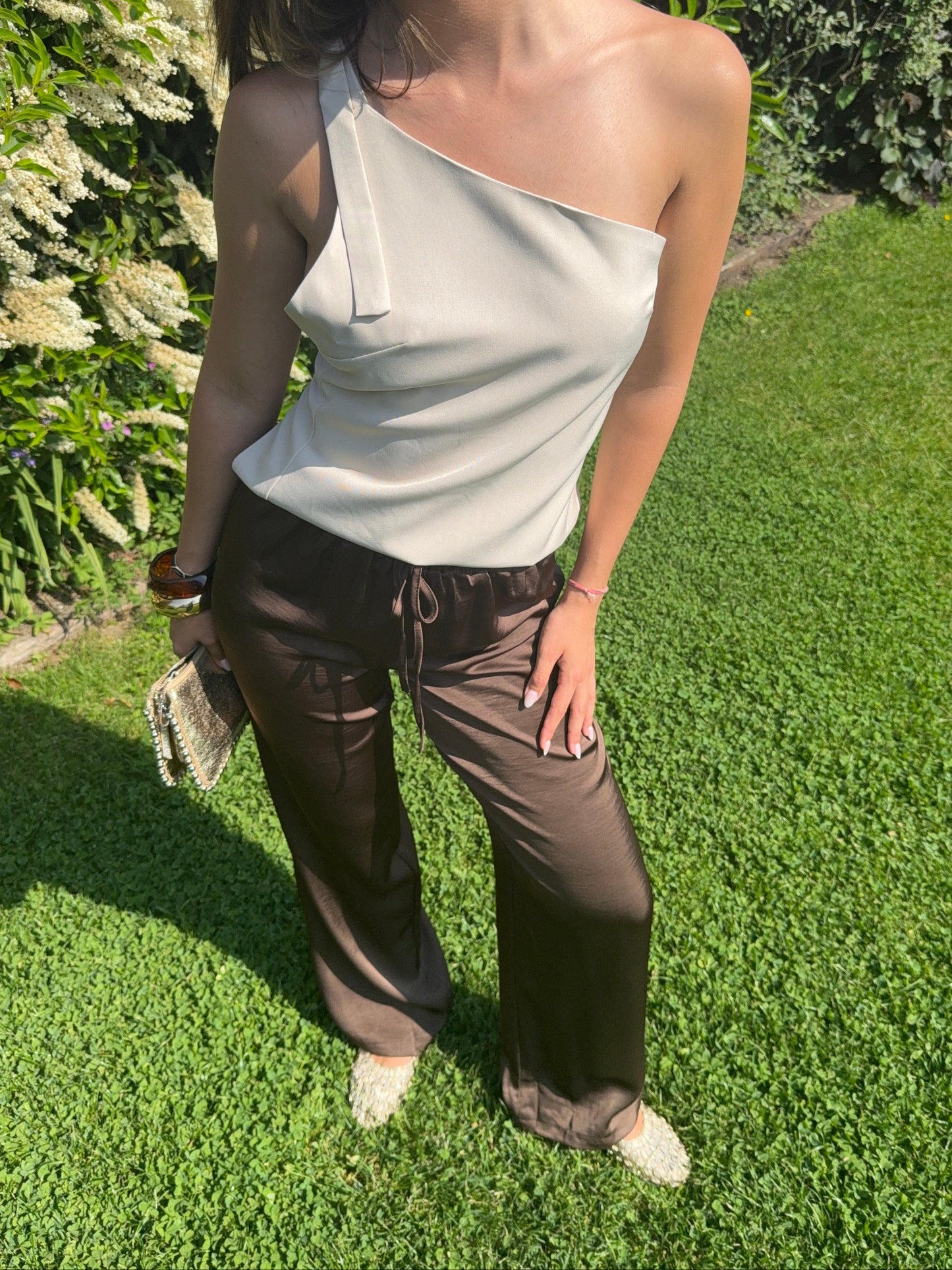 Pantalon satin chocolat